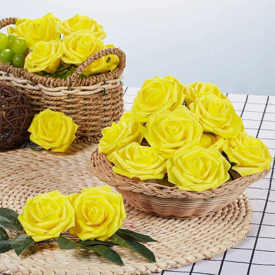 IPOPU 100 Pcs Artificial Rose Flower Heads Real Looking Ivory White Foam Fake Roses for DIY Wedding Baby Shower Centerpieces Arrangements Party Tables Home Decorations